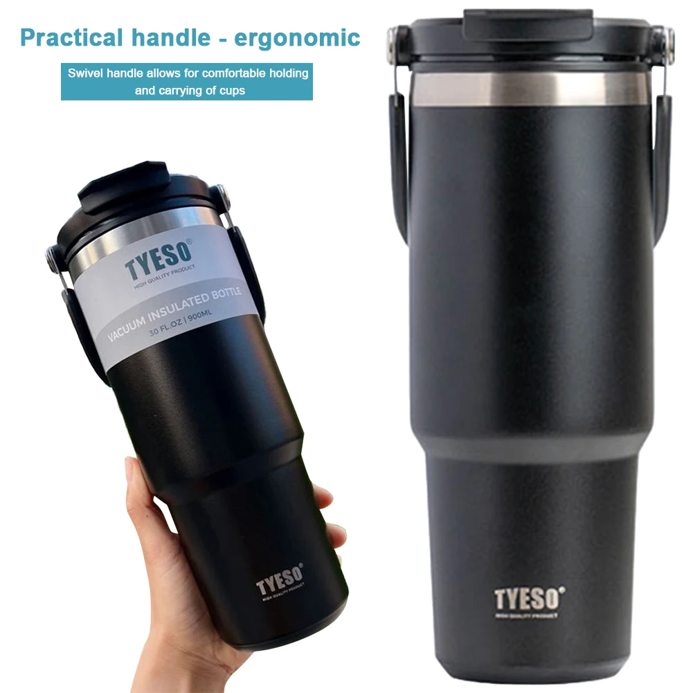 

Coffee Cup Stainless Steel Double-Layer Insulation Car Water Bottle with Straw & Handle Portable Ice Cup Insulated Water Bottle