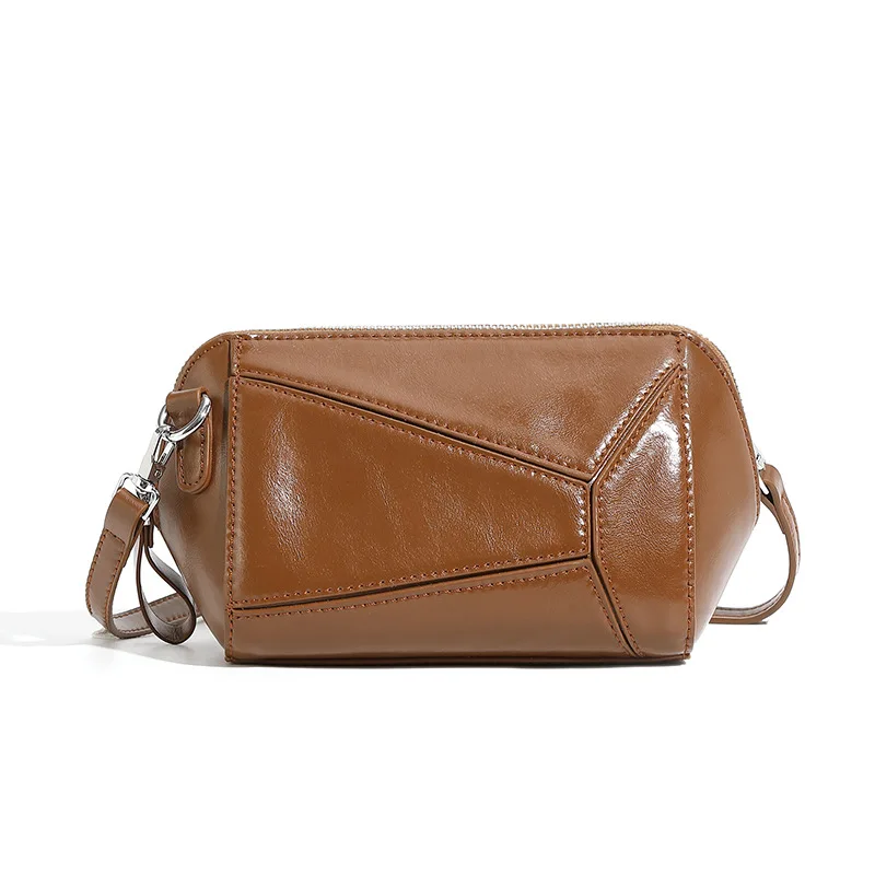 

Vintage Women Zipper Shoulder Bag Soft Genuine Leather Simple Boston Messenger Phone Bag Fashionable Crossbody Purse Women's Bag