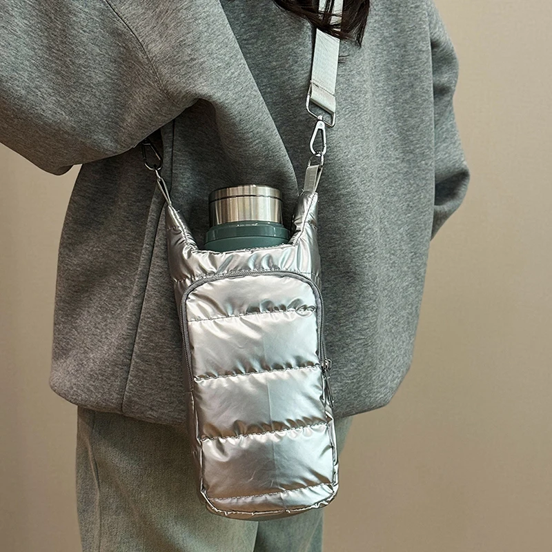 Shoulder Strap Water Bottle Carrier Bag Nylon Front Pocket Water Bottle Holder Down Portable Water Bottle Sling Bag Case Travel
