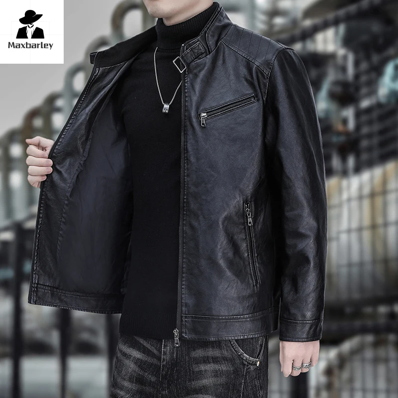 

New Arrival Leather Jacket Men Autumn Classic Trendy Slim Fit Zipper PU Leather Coat Street Fur Clothing Black Motorcycle Jacket