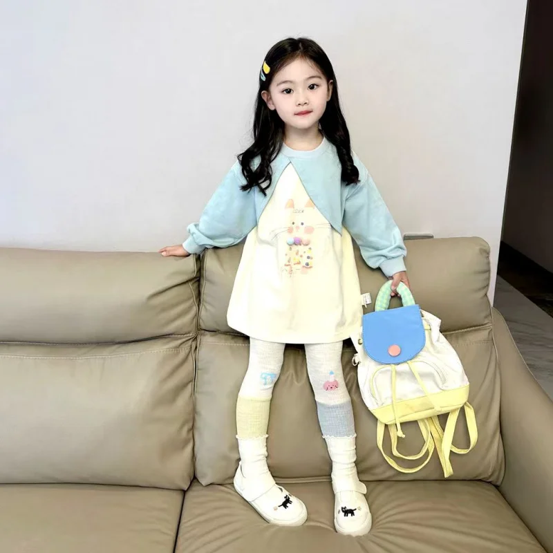 

Girls' Raglan Sleeve Sweatshirt Autumn New Style Baby Girl Stylish Patchwork Top Autumn Fashionable Outfit