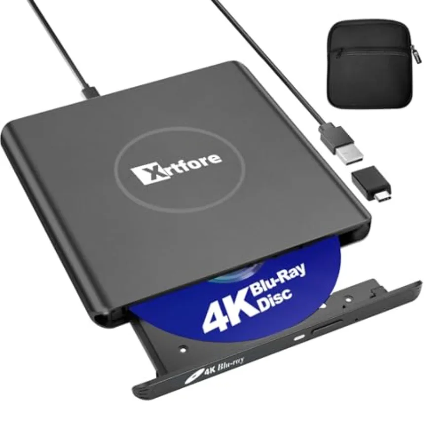 

Внешний 4K Blu-ray привод, алюминиевый 4K Blu-ray рекордер с чехлом для переноски, USB 3.0 UHD-плеер, DVD+/-RW внешний оптический привод для Mac
