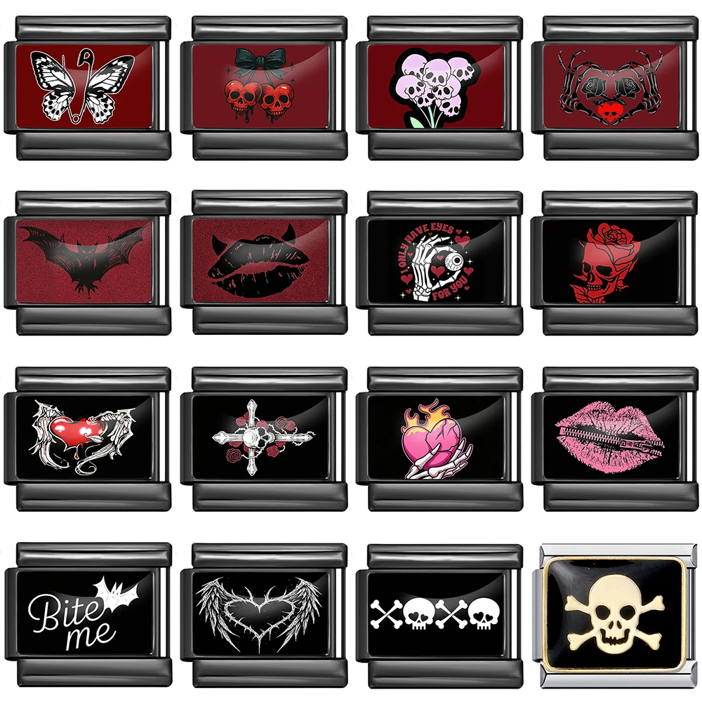 Original Design Gotische Dunkle Ästhetik Totenkopf Rock Punk Italienische Gliederkette 9mm Armband DIY Perlen Edelstahl Schmuck 2026