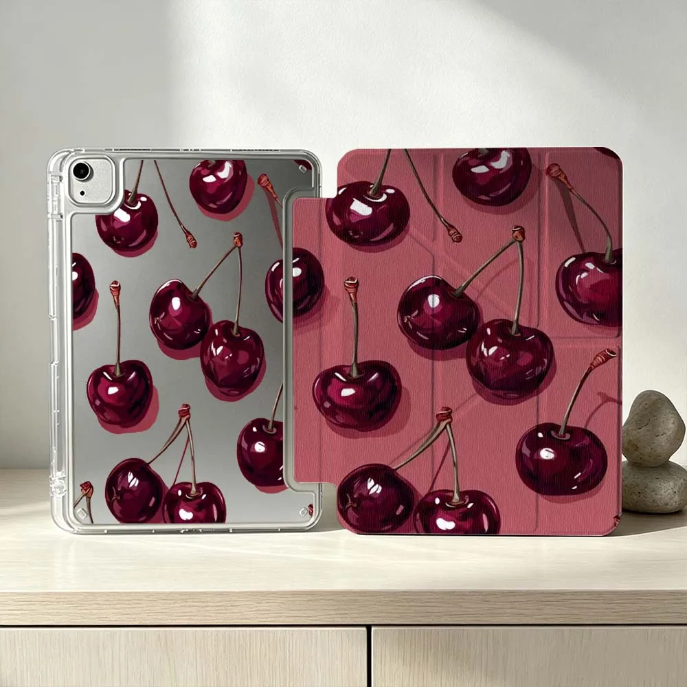 

Luxury Red Cherry Pattern Soft For iPad Pro Air mini 6 5 4 3 2 1 11th 10th 6th 5th M5 M4 M3 M2 9gen Foldable 3Y Tablet Case