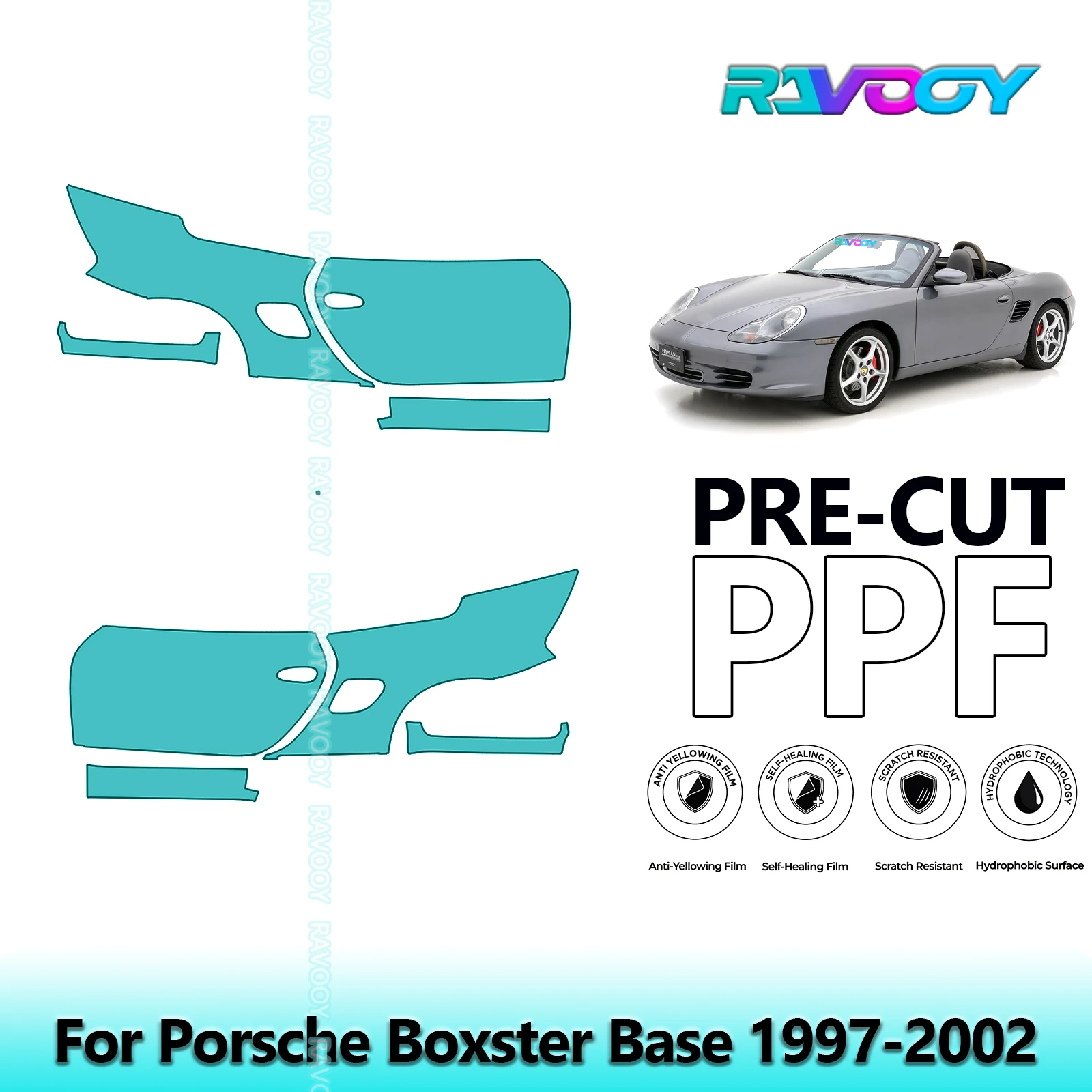 

For Porsche Boxster Base 1997-2002 8.5mil Clear Matte Pre-Cut PPF Door & A/B Pillar Kit TPU Paint Protection Film Set