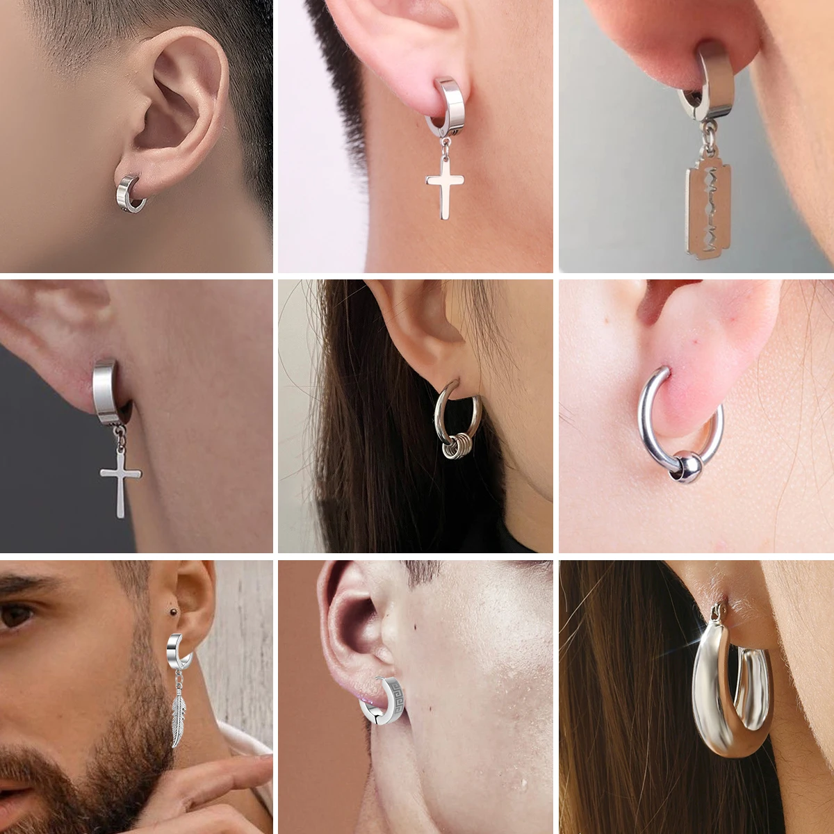 1Pair Punk Stainless Steel Round Circle Hoop Earrings For Men Women Not Fade Ear Rings Hip Hop Male Jewelry