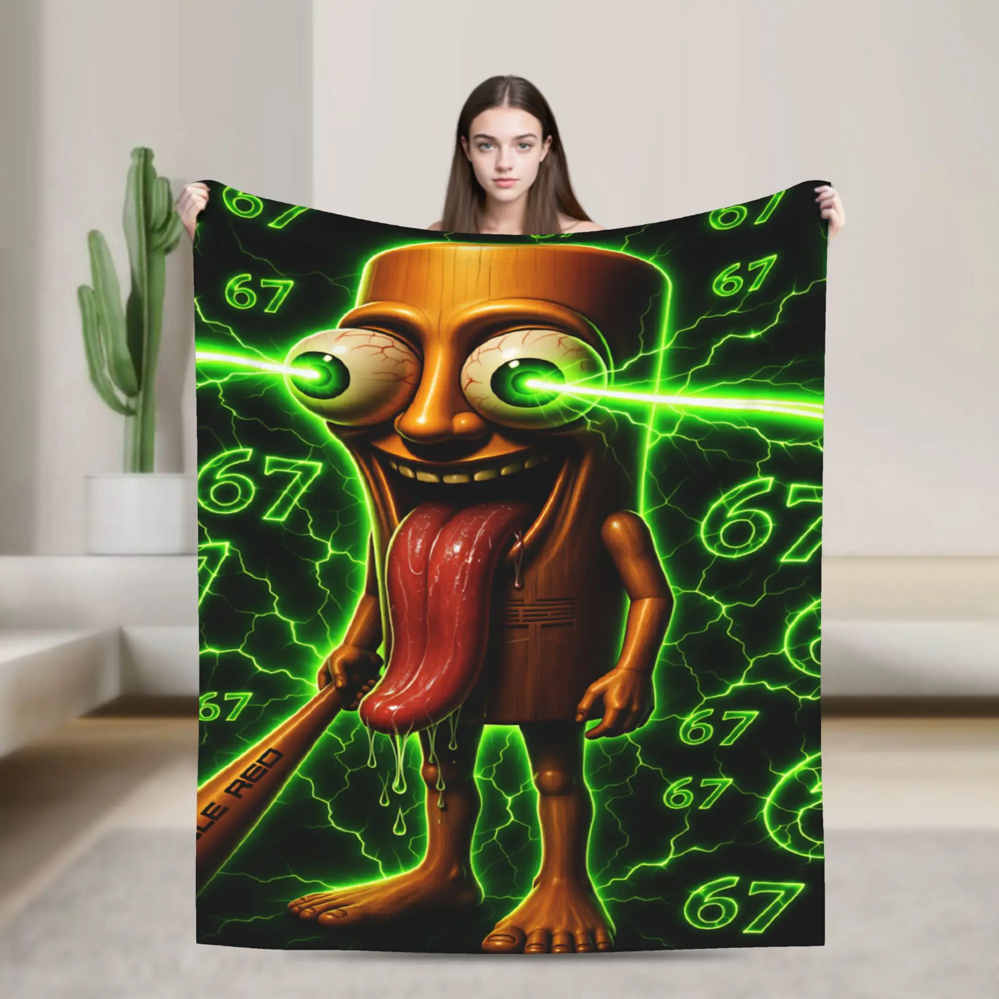 Warm Blanket Tung Wooden Glowing Green Laser Eyes Lightning Number Bedding Throws Flannel Bedspread For Chair Sofa Bed Cover