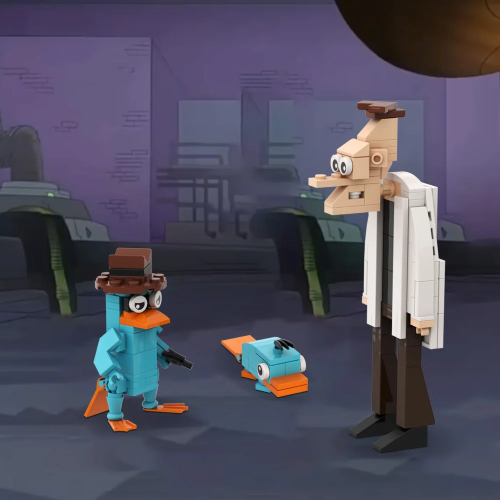 MOC Phineas and Ferb لتقوم بها بنفسك اللبنات نموذج بيري خلد الماء دكتور هاينز Doofenshmirtz الرسوم المتحركة الطوب اللعب هدية