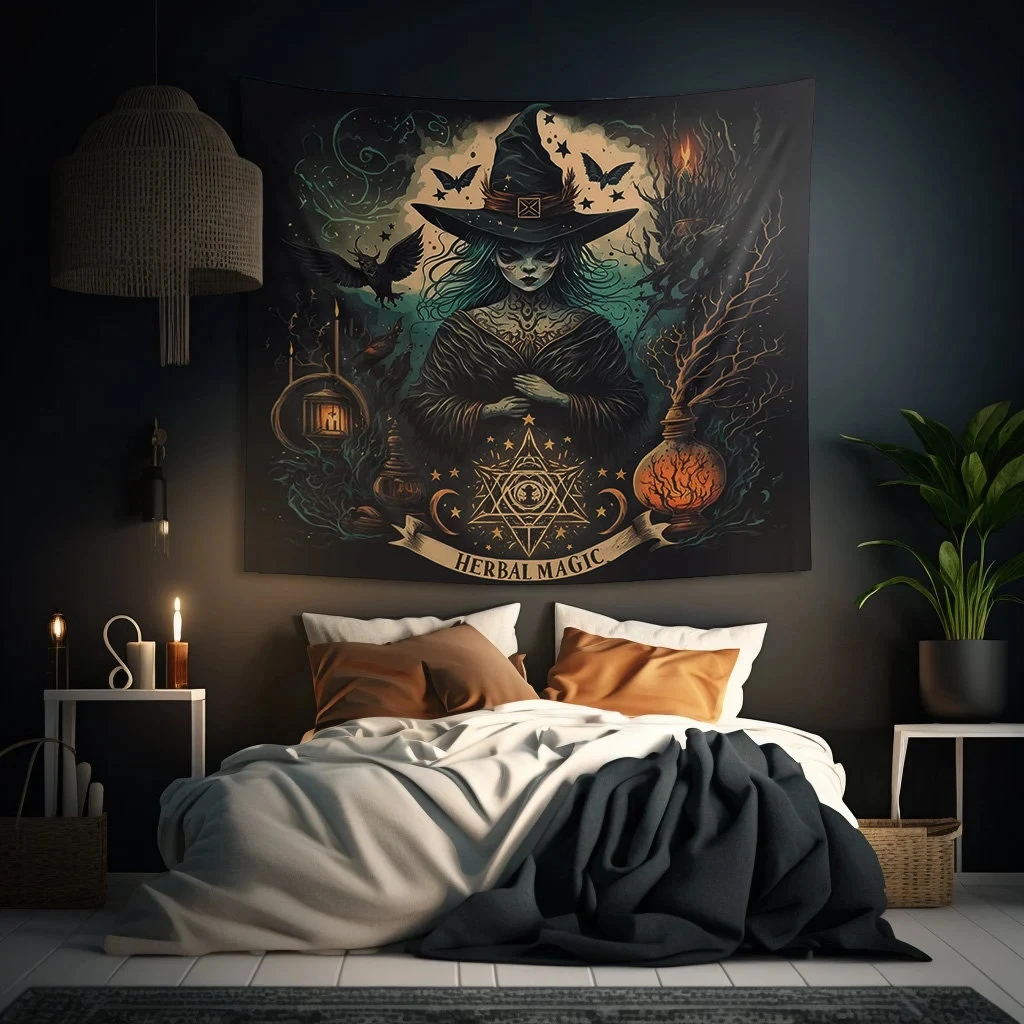 VIKAMA Herbal Magic Witch Tapestry Gothic Mysterious Background Cloth Living Room Decoration Hanging Cloth Room Decoration