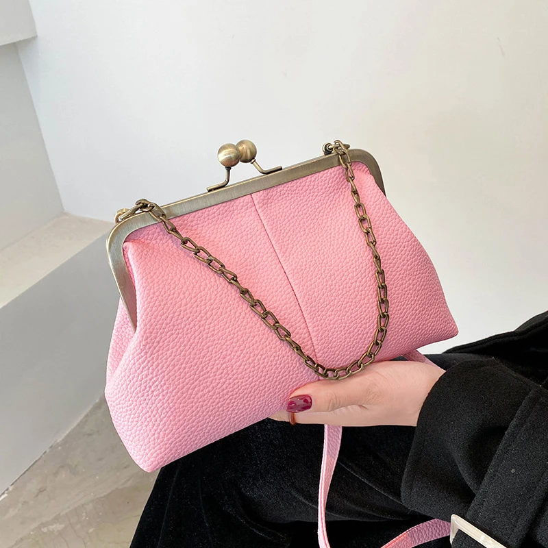 Vintage Soft Skin Shell Tasche Neue Lychee Muster Handtasche Einfache und vielseitige Umhängetasche Clip Kette Umhängetasche Damen Tasche – Detail 25
