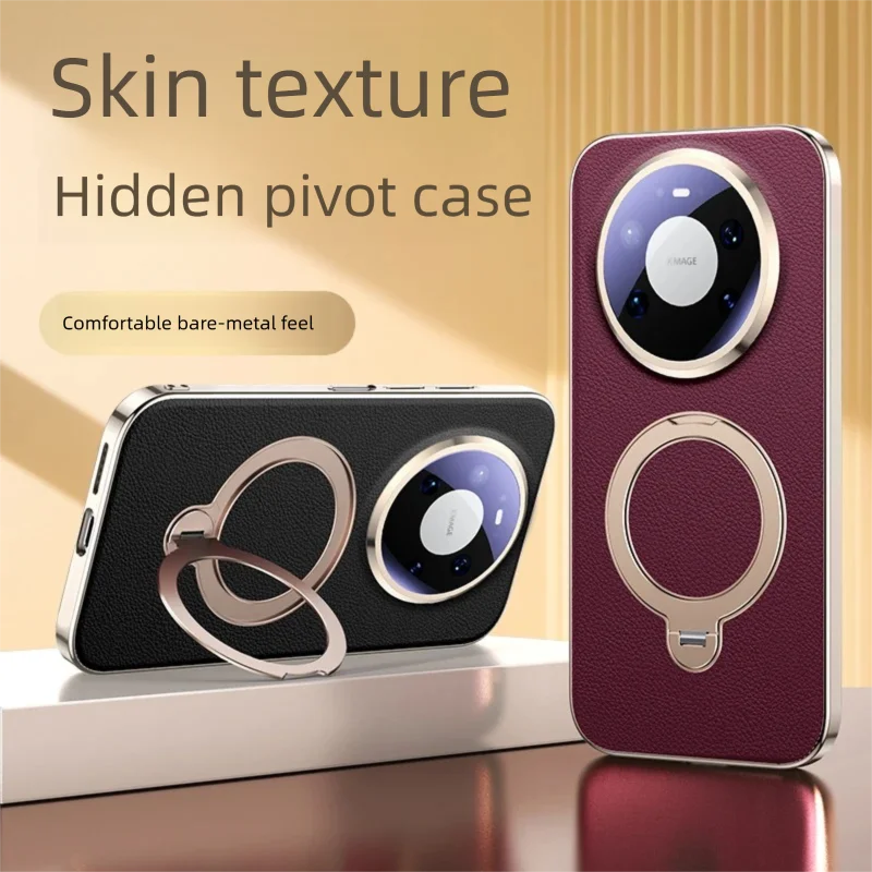 Elegant Napa Texture Vegan Leather Case For Huawei Mate 60 70 Air Pro+ Plus 80 Pro Max Magnetic Cover With Metal Pivot Stand