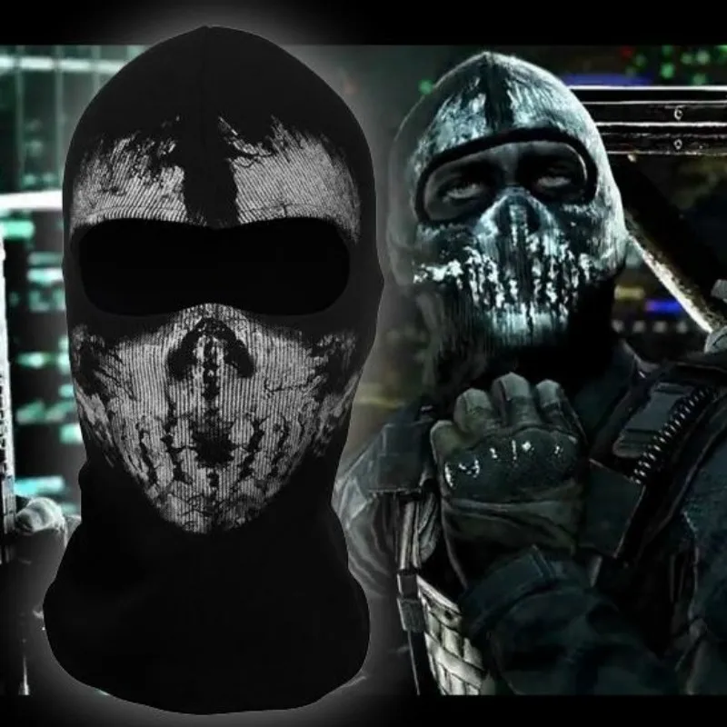 New Black Riding Outdoor Threaded Fabric Headwear Cosplay Game COD Ghost Skull Scary Face War Skeleton Windproof Mask Party Prop