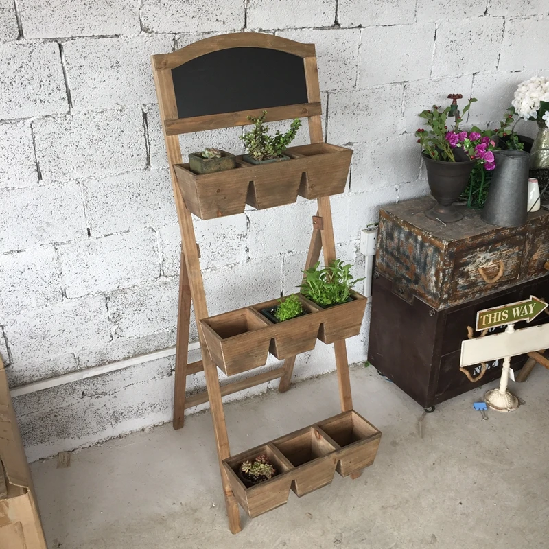 Rural Solid Wood Storage Rack Living Room Floor Simple Flower Stand Blackboard Flower Stand Flower Stand Indoor Balcony