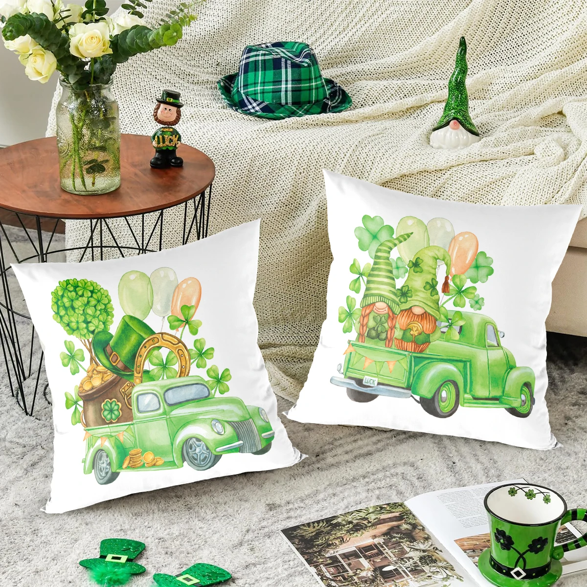 St Patrick’s Day Pillow Covers Green Shamrock Pillow Cover Clover Lucky Throw Pillow Case Cushion St Patrick's Day Decoration