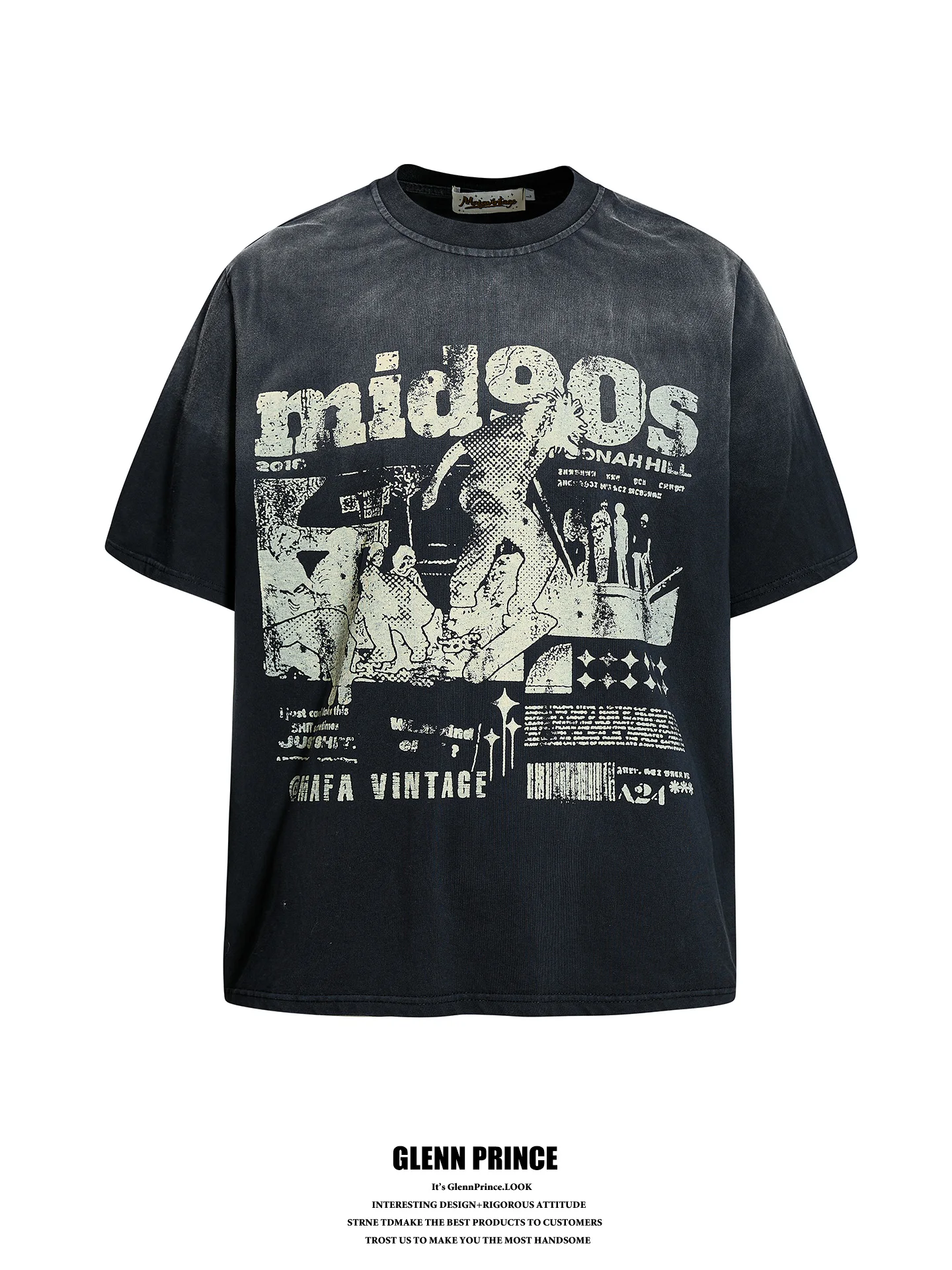 

GPstudio American Hip Hop Skateboard Character Print Short Sleeve T-Shirt Men Summer Street Washed Vintage Half Sleeve Tee