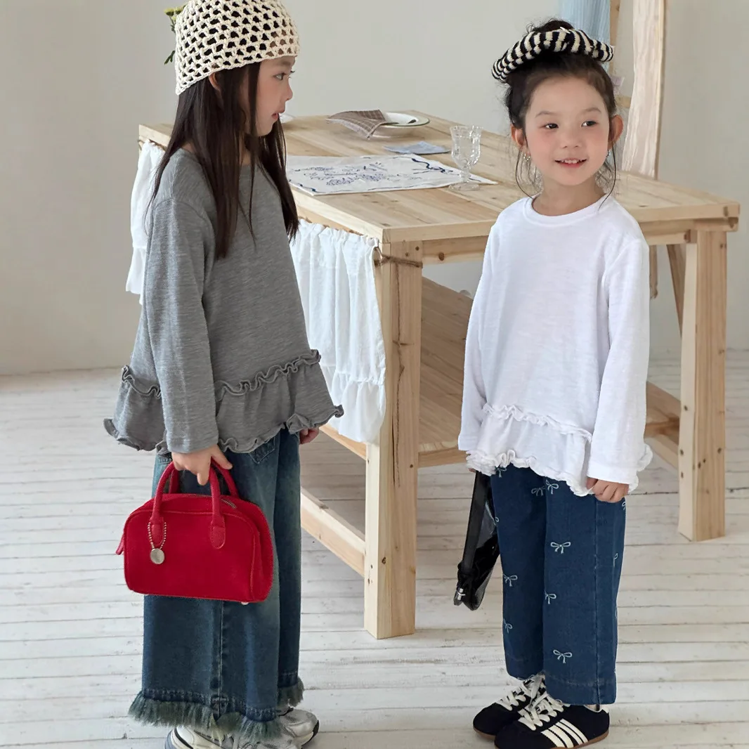 

Korean Autumn Children Girls Tops Loose Children Girls Double Layered Lace Top Casual Toddler Baby Girls Long Sleeve Undershirt