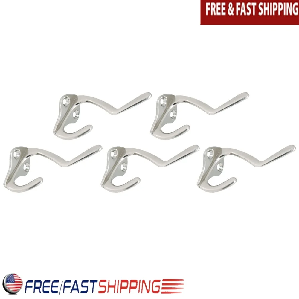 

Double Hat Coat Hook Satin Nickel 5-Pack Durable Zinc Alloy Wall-Mounted Storage Hardware Included Easy Installation Double Hook