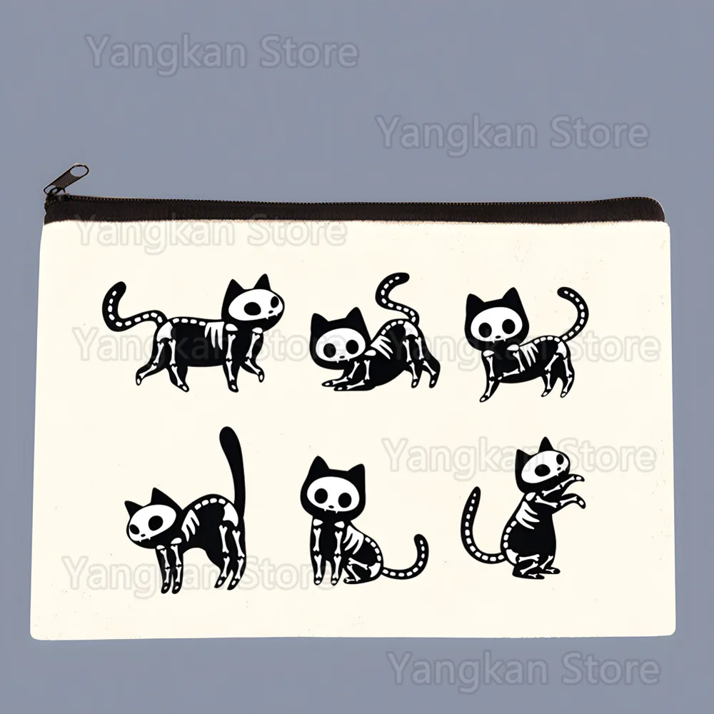 

Black Cat Diagram Skeleton Canvas Coin Purse Custom Logo Storage Pouch Canvas Bag New Coin Bag Key Coin Purse