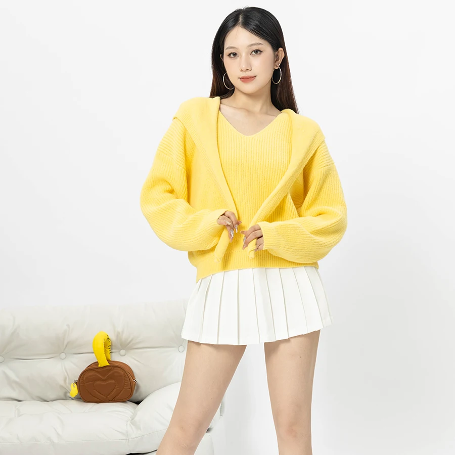 Korean Style Autumn Winter Women Girl Pullover Short Sweater Sweet Spliced Contrast Color Solid New Simple Casual Fashion Design