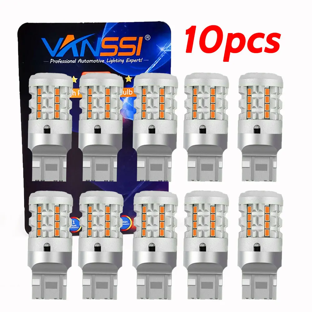 10Pcs Canbus T20 7440 WY21W/PY21W Bau15s/1156 BA15S P21W LED Turn Signal Light Bulb Anti Hyper Flash 2500lm Amber Yellow,VT26-S