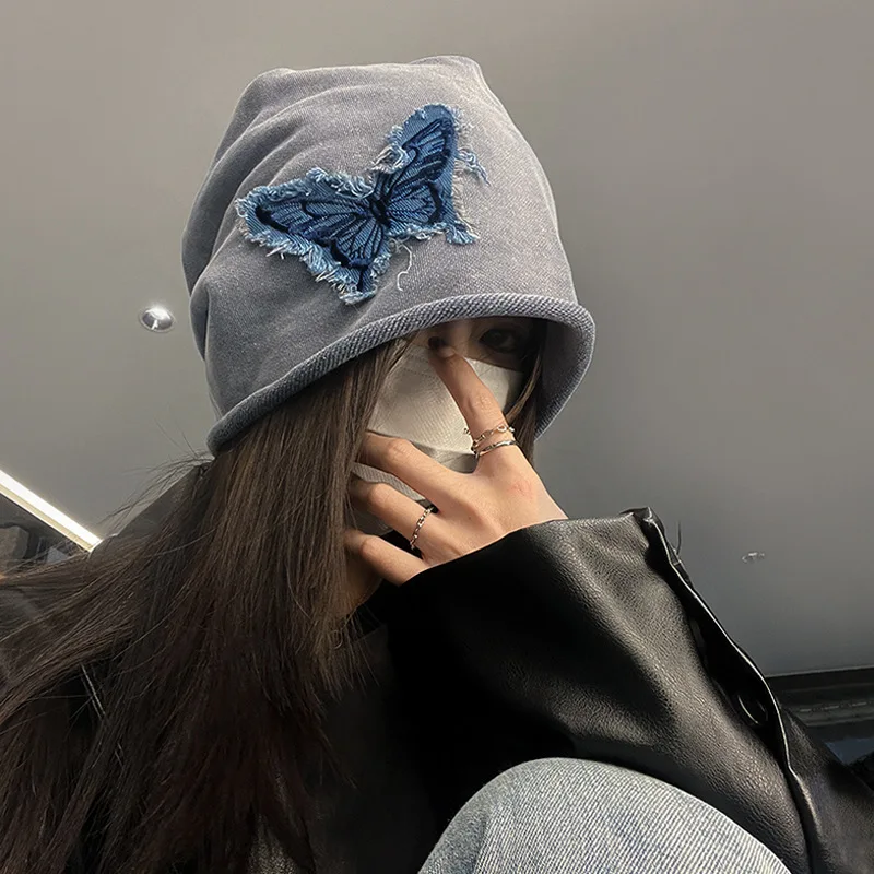 Cappello da ricamo a farfalla primavera autunno Cappello da donna moda casual con teschio Berretto con toppa a farfalla unica Cappello leggero e slouchy