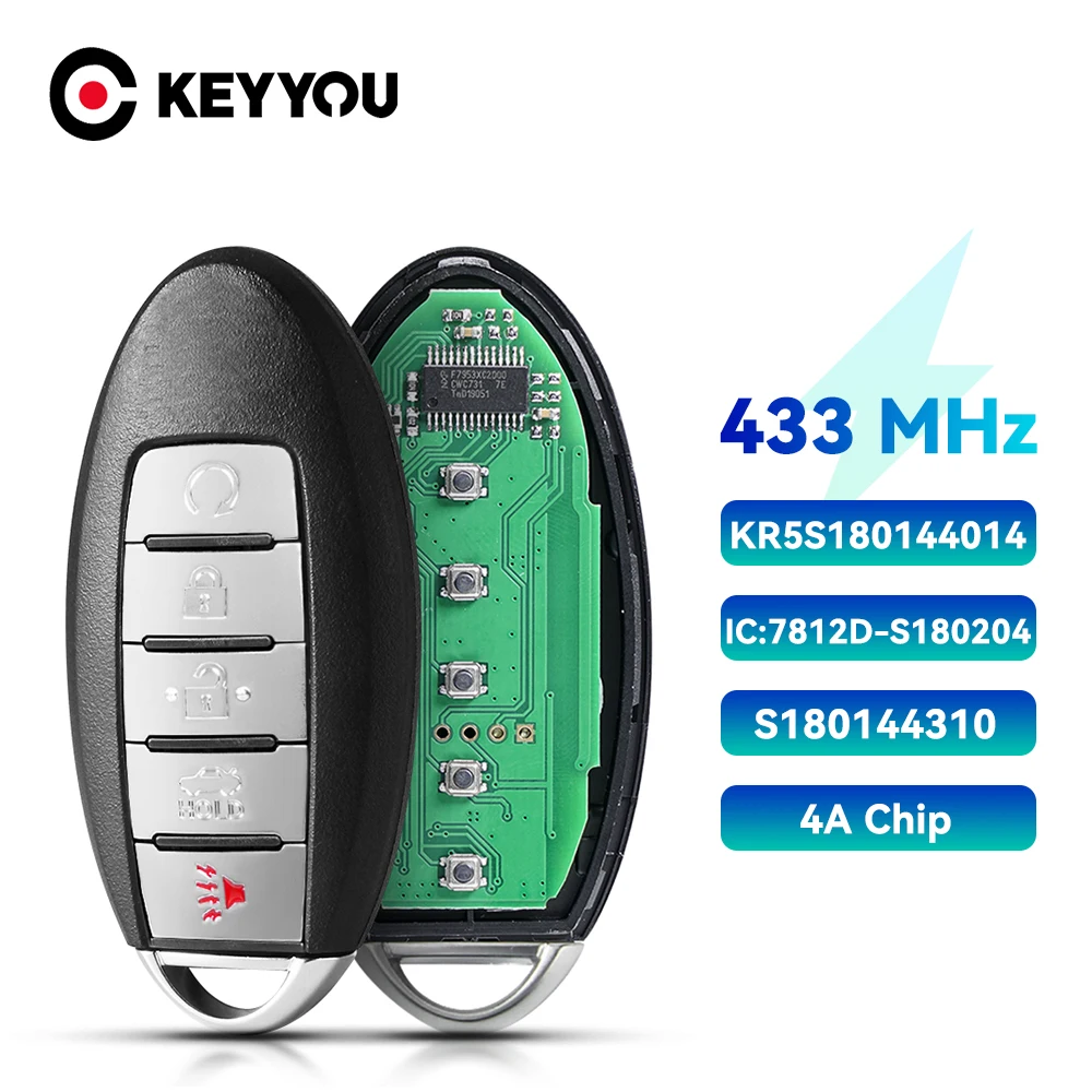 

KEYYOU S180144310 Remote Car Key 433MHz 4A PCF7953M for NISSAN Altima Teana Maxima 2016 2017 2018 KR5S180144014 Keyless