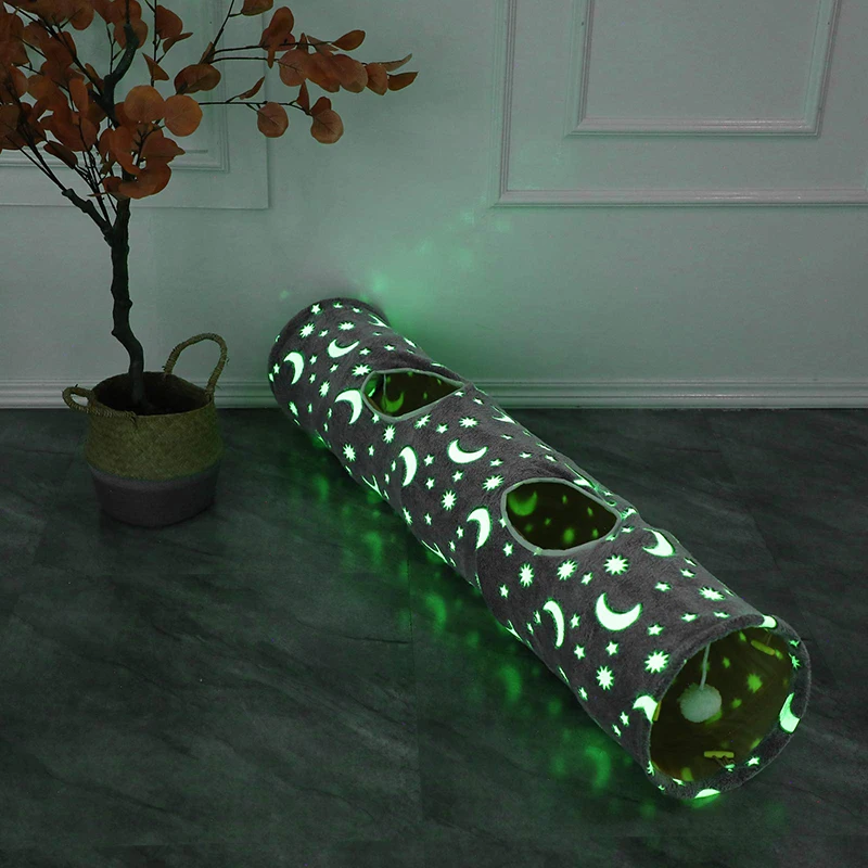 Indoor Cat Tunnel Tube with Plush Ball Toys Collapsible Self-Luminous for Small Animals Pets Rabbits, Kittens, Puppy