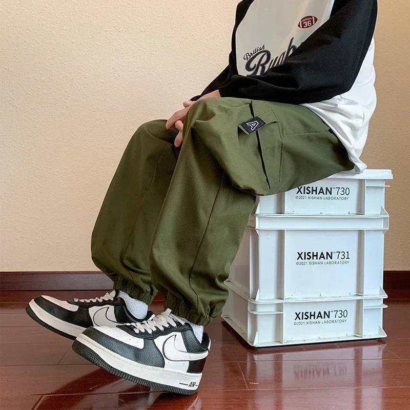 Jesienne spodnie męskie Khaki Cargo Parachute Pants Harajuku Streetwear Work Trousers Y2k Hip Hop Wide Leg Joggers Men Baggy Techwear Pants