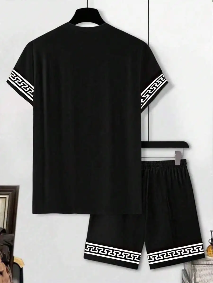 

Mens Casual T-Shirt And Shorts Set Lightweight Round Neck Quick-Dry Sportswear Summer
