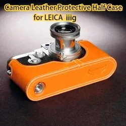 Leica IIIG Film Camera Genuine Cowhide Leather Half Case Vintage Base Body Protective Cover With Neck Shoulder Strap