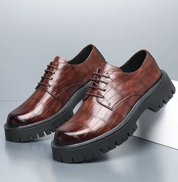 

Формальные мужские модельные туфли в британском стиле с большой головкой, однотонные кожаные туфли на кружевной платформе, мужская модная новая дизайнерская повседневная обувь