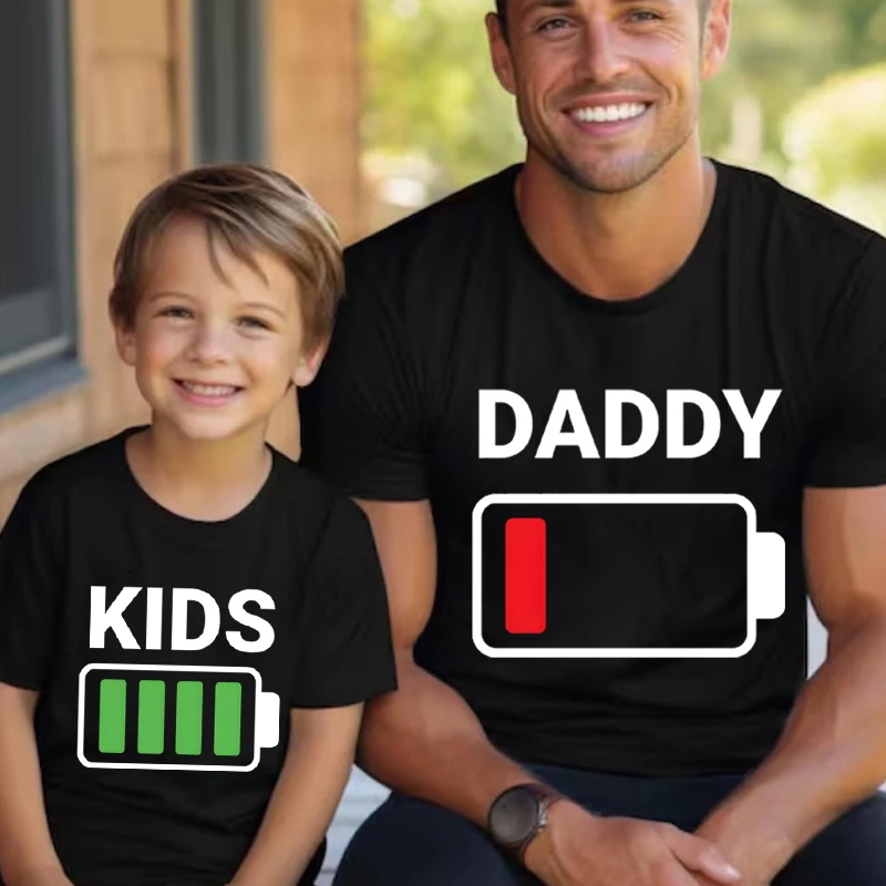 Family Battery Matching Shirt Daddy Low Battery Graphic Tee Father's Dad Kids Matching T-shirts Family Clothes Kids Tops