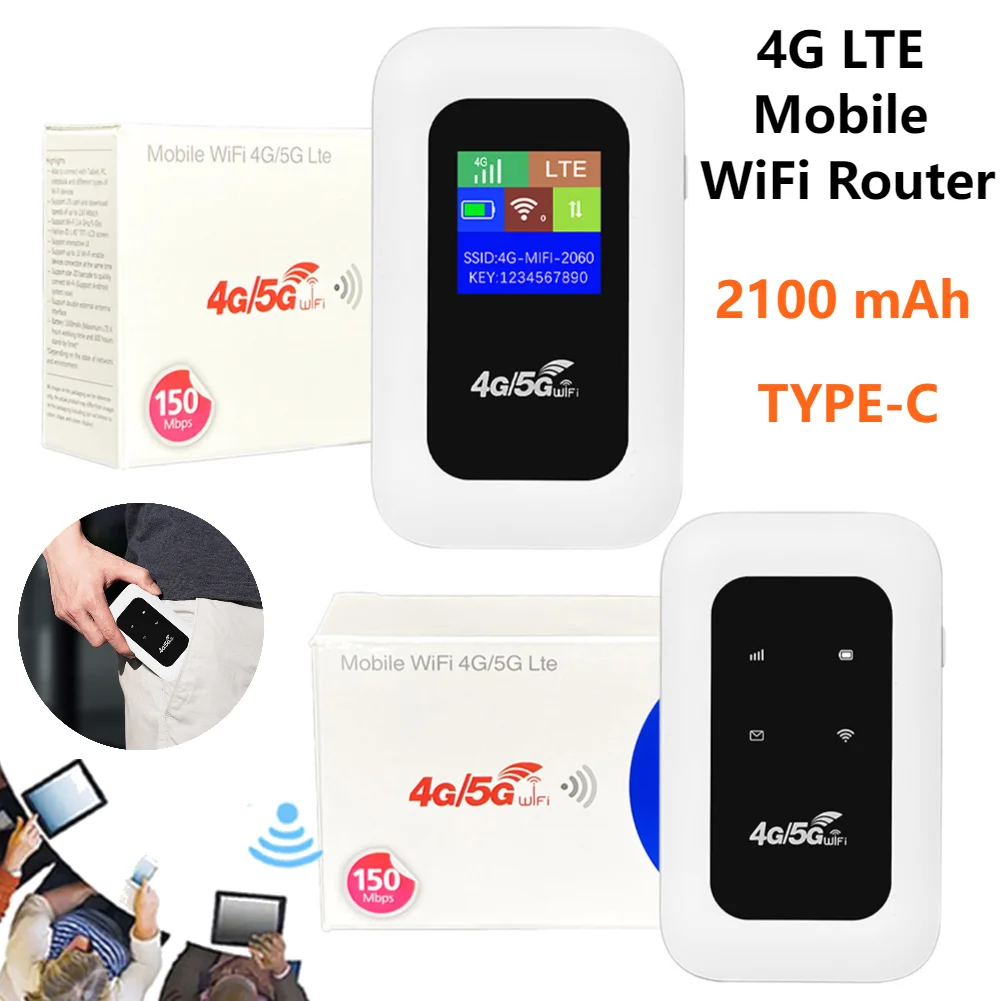 

4G Lte Wi-Fi-маршрутизатор 150 Мбит/с Портативный беспроводной модем MiFi 2100 мА Мини-открытая точка доступа Wi-Fi со слотом для SIM-карты Мобильный карманный маршрутизатор