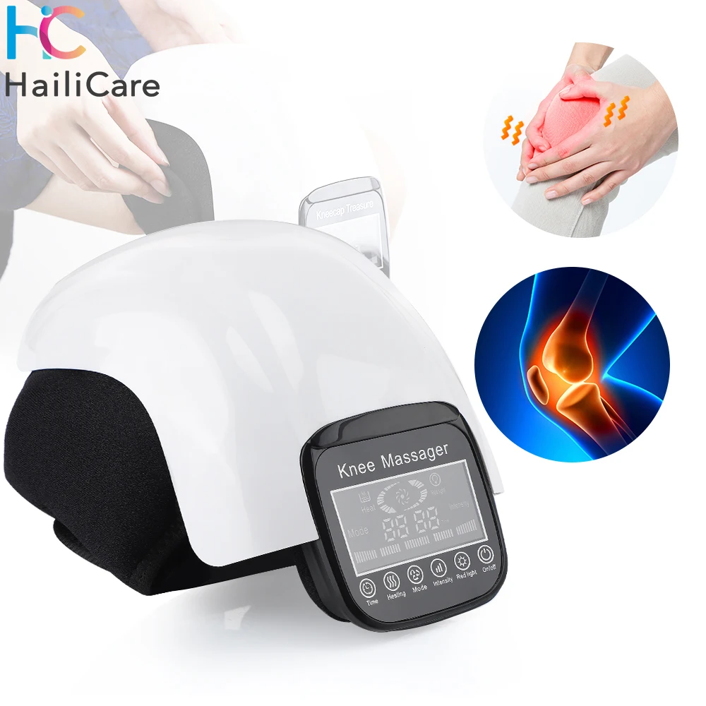 Masajeador de rodilla con calefacción eléctrica, almohadilla de rodilla con calefacción infrarroja, presión de aire y vibración, máquina de fisioterapia, pantalla LCD, alivio del dolor