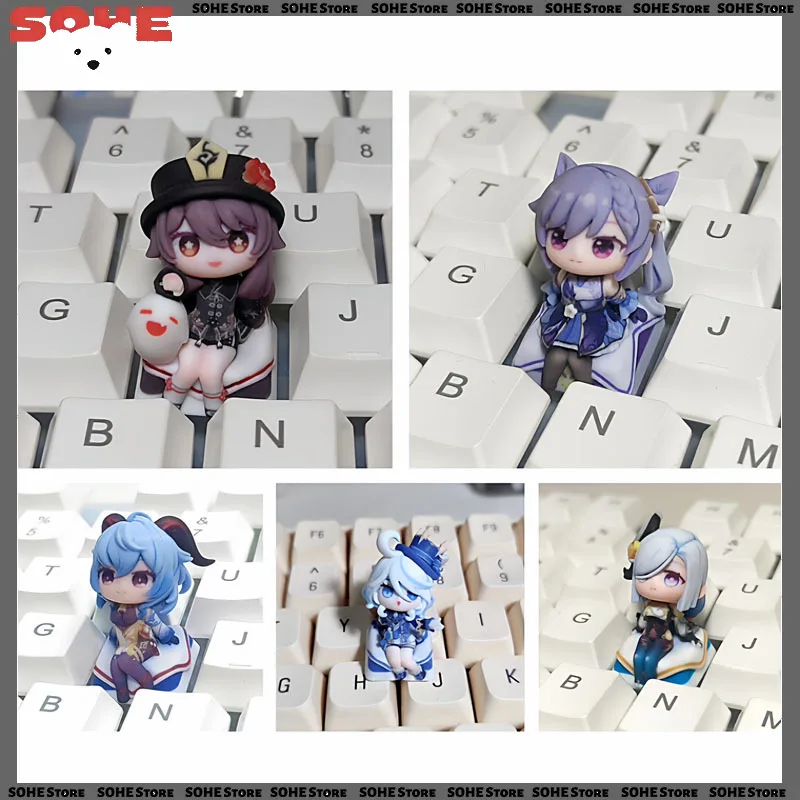 Genshin Impact Keycap Keqing Ganyu Shenhe Hu Tao Furina De Fontaine Qiqi Custom Mechanical Keyboard Animation Game Keycap 3d