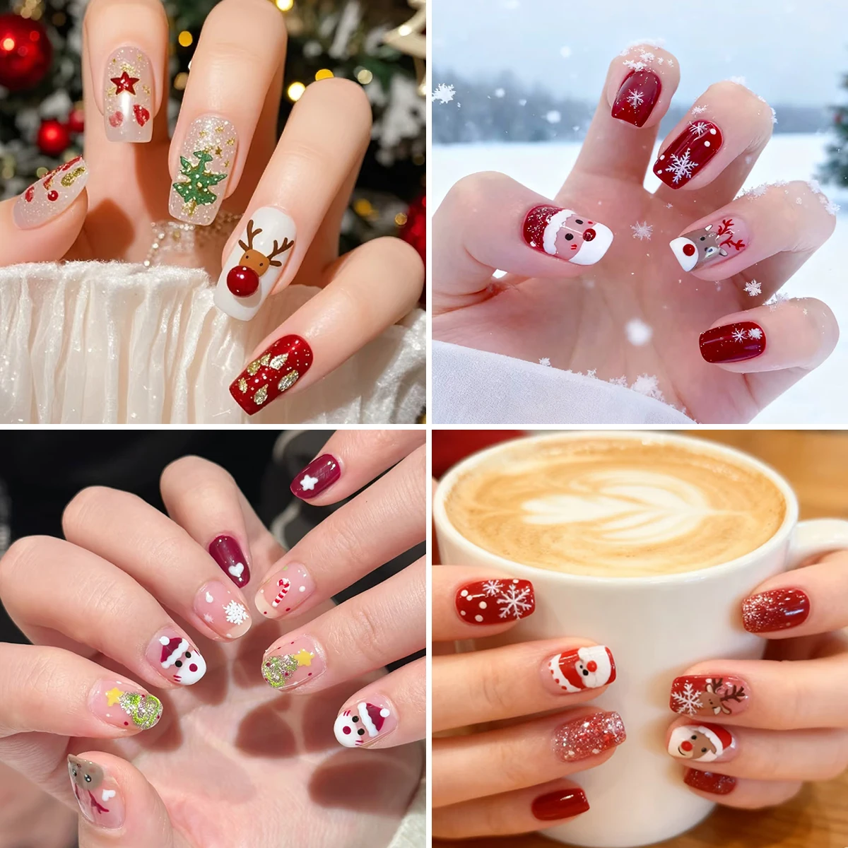 2/4 ورقة 5D عيد الميلاد مسمار الفن ملصقات سانتا كلوز ثلج الرنة هدية مسمار الشارات ذاتية اللصق لطيف عطلة