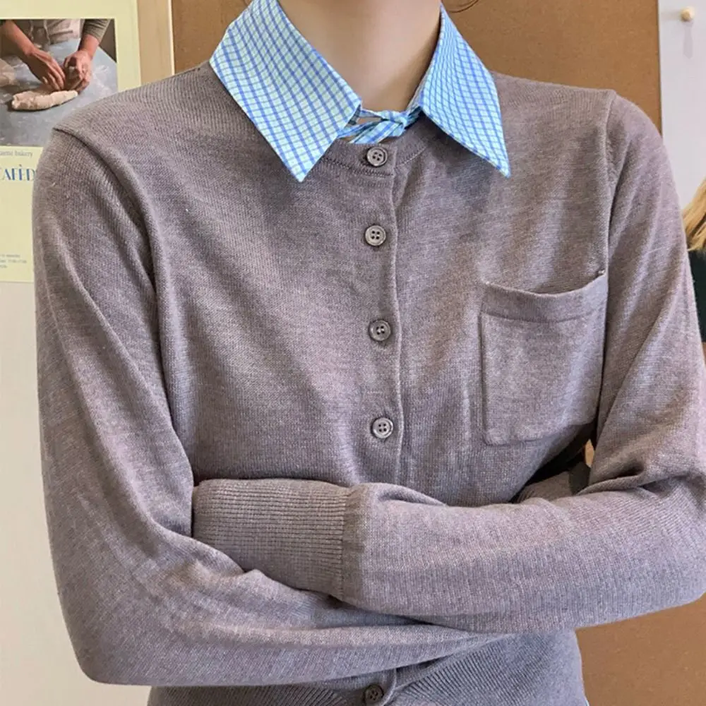 격자 무늬 스트라이프 셔츠 가짜 칼라 통근 장식 블라우스 가짜 넥웨어 착용하기 쉬운 편안한 여성용 분리형 칼라 매일