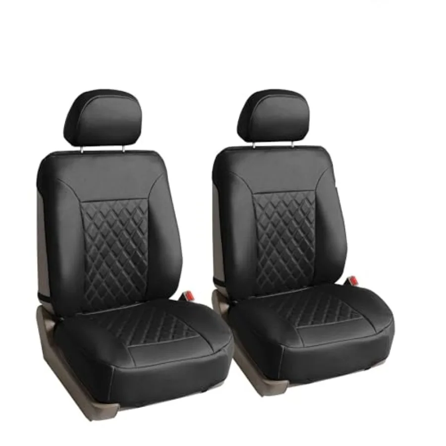 

Deluxe Faux Leather Diamond Pattern Front Set Car Seat Cushions Solid Black with Gift Universal Fit for Cars Trucks SUVs