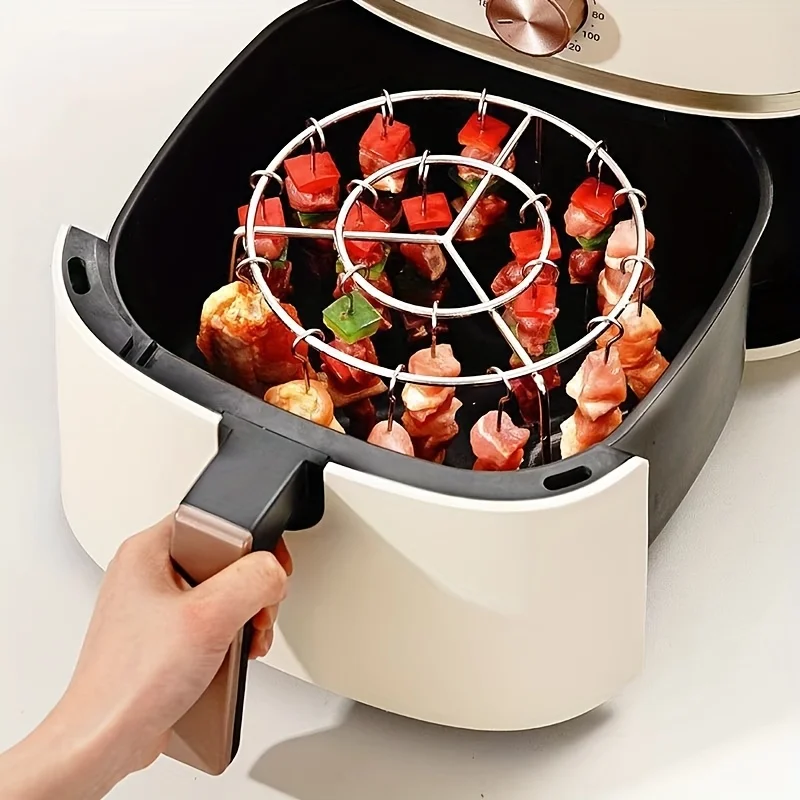 Vertikaler Luftfritteusen-Spießhalter für Gleichmäßige Erwärmung, Hält Hähnchenkeulen, Flügel, Oberschenkel, Leicht zu Reinigender BBQ-Grillständer für Zuhause und Küche