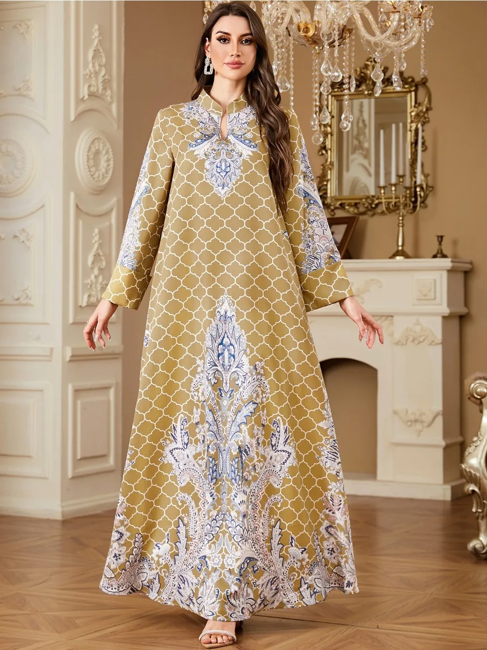 

Eid Women Dress Print Abaya Muslim Jalabiya Ramadan Long Dresses Dubai Abayas Kaftan Arab Long Robe Vestidos Largos Party Caftan