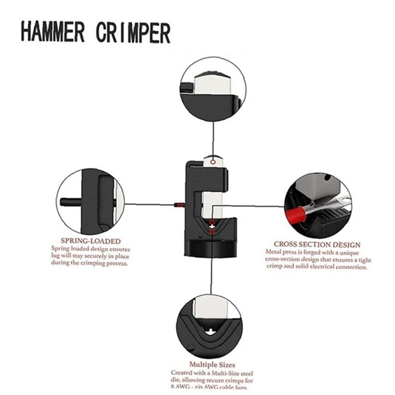 Hand Tools, Cable Lug Crimping Tool, Hammer Lug Crimper Battery Terminal Wire Soldering Cable Crimping Tool AWG 6 To 3/0 Durable