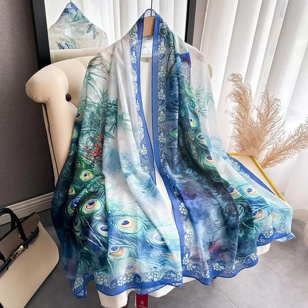 

Luxury Polyester Embroidered Scarf Breathable Sun-Resistant Silk Scarf Smooth Silk Bandana Women
