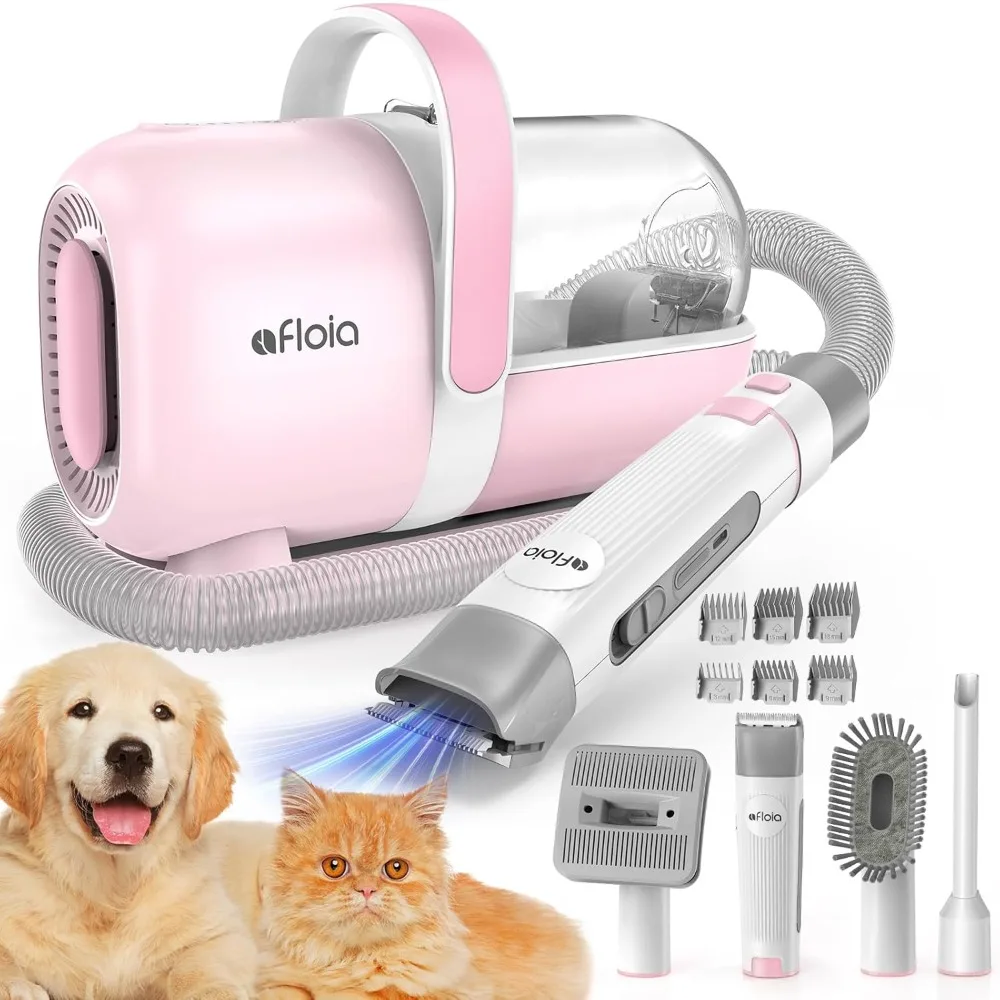 

Dog Grooming Kit, Pet Grooming Vacuum & Dog Clippers & Dog Brush for Shedding with 5 Pet Grooming Tools