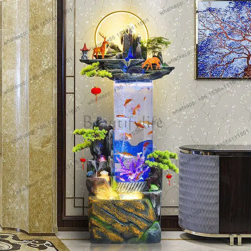 

Large Fish Tank Household High Mountains and Flowing Water Circulation To Attract Wealth Ornament Landscape Bonsai Waterscape
