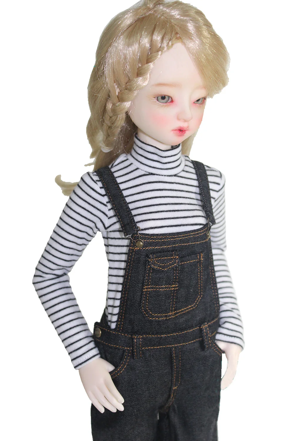 인형에 맞는 옷 43 cm 1/4 bjd 인형 패션 줄무늬 티셔츠, 스트랩 바지