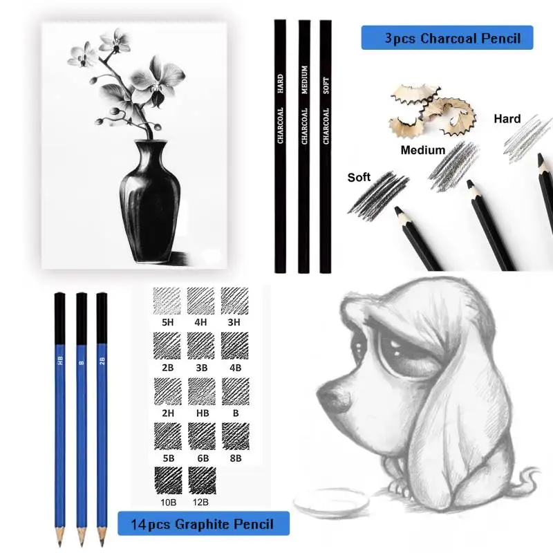UCAMP Kit De Dessin 35 Pièces - Crayons Professionnels Avec Sac De Transport Pour Artistes Et Débutants