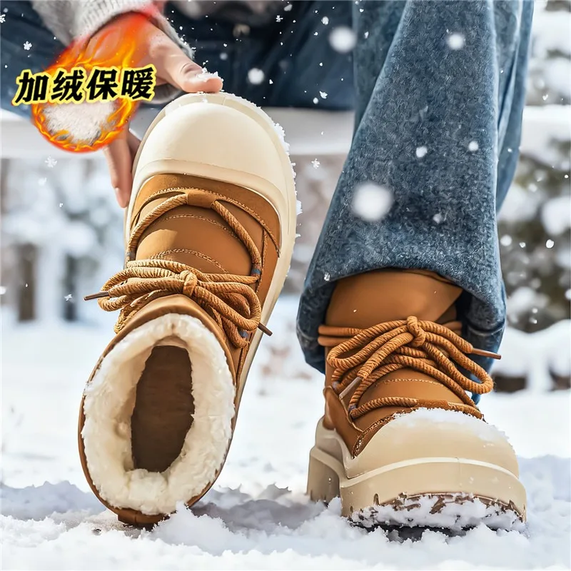 Men Shoes Winter Thick Plush Waterproof Snow Boots Men's Warm Cotton Shoes Outdoor Casual Non Slip Boots High Top Ankle Boots