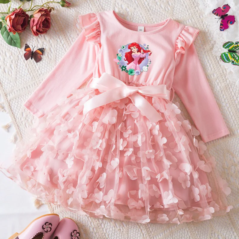 

The Little Mermaid Girl Baby Dresses Spring Autumn Child Long Sleeve Sweet Princess Dress Mesh Newborn Dress Birthday Party 2-6Y