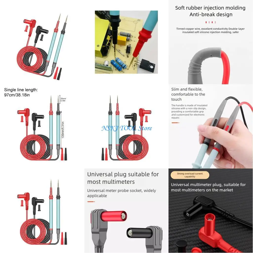 

L8RC Additional Long 97cm Multimeter Test Cables Heat Resistant Elastomer for Professional Electronic Testing