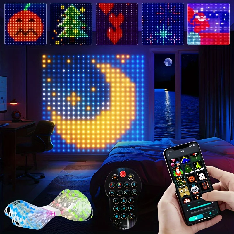 Christmas Curtain Lights Smart Bluetooth App LED String RGB Fairy Lights DIY Picture Music Sync Garland for Halloween Decoration